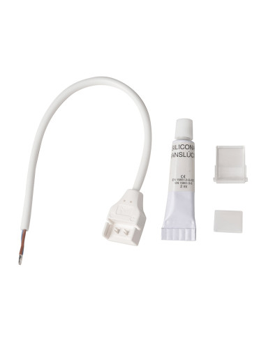 Kit de montaje para tira led directa incluye: conector inicial con cable, tapa final  ltd220ac3  y tubo de silicona